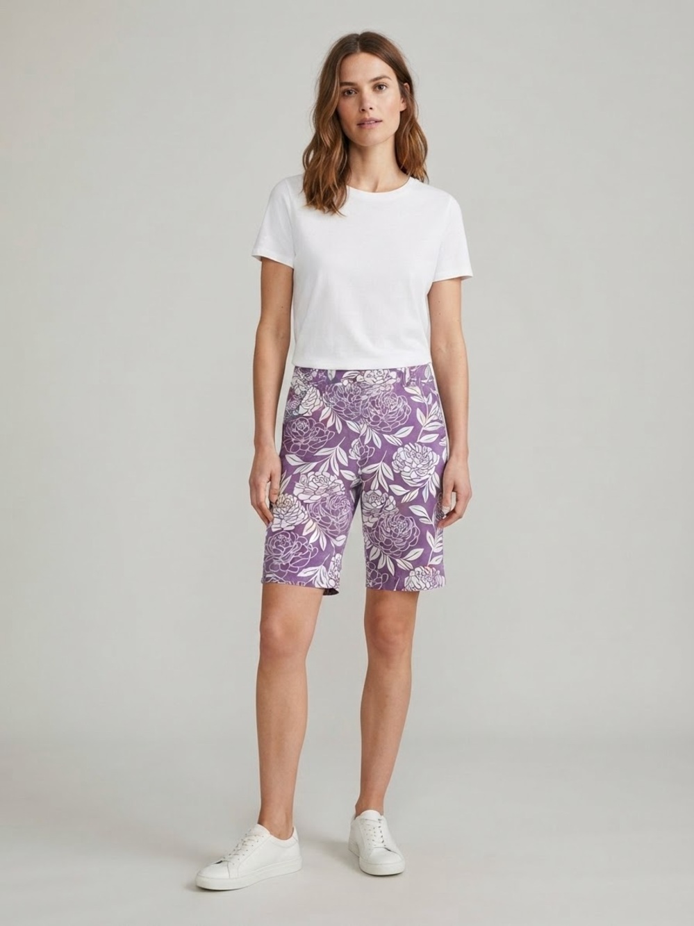 Boden Lavender Floral Bermuda Shorts